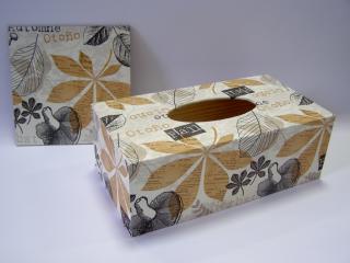 Sada - dřevěná krabička a obrázek - Hnědé listy