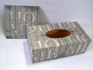 Sada - dřevěná krabička a obrázek - Home béžová
