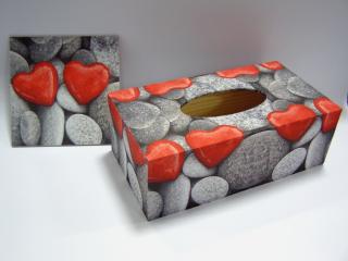 Sada - dřevěná krabička a obrázek - Kamenná srdce