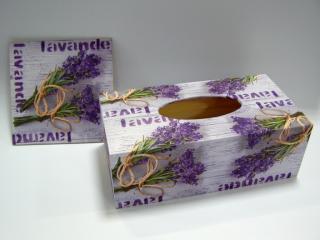 Sada - dřevěná krabička a obrázek - Levander