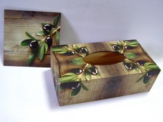 Sada - dřevěná krabička a obrázek - Olivy