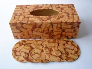 Sada - dřevěná krabička a podtácky 6ks - Korky na víno