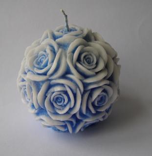 Svíčka vonná z palmového vosku - Koule růže - modrá s bílým okrajem