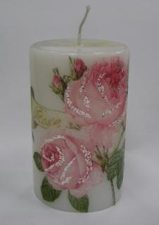 Svíčka z parafínového vosku zdobená  - válec 13 x 8 cm - růže