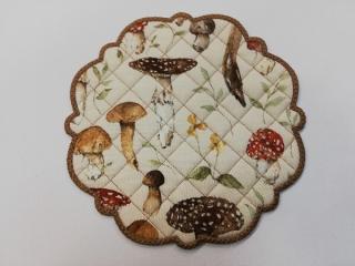 Textilní prostírání na stůl kulaté 20cm - hnědé - velké houby 2