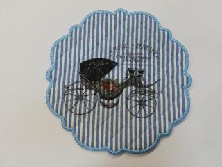 Textilní prostírání na stůl kulaté 20cm - modré - kočár