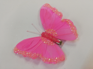 Závěsná dekorace na klip motýl 12cm - růžový s glitry