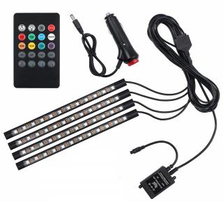 48x LED RGB osvětlení do interiéru aut s dálkovým ovládáním (LED pásek RGB 4x 22cm do auta )