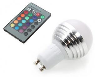 LED Žárovka 3W kulatá GU10 RGB set 3 kusy (Barevná LED žárovka s dálkovým ovládáním)