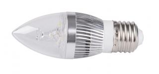 LED žárovka svíčka stříbrná E27 3W bílá čistá (LED žárovka tvar svíčky s paticí E27)