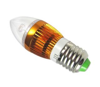 LED žárovka svíčka zlatá E27 3W bílá čistá (LED žárovka tvar svíčky s paticí E27)