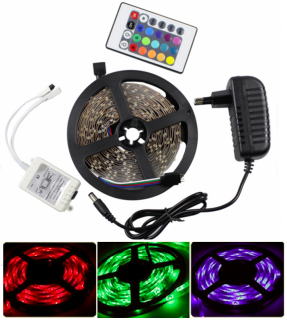 Light LED pásek 3528 60LED/m IP20 4.8W/m RGB, 1,5m, komplet (LED pásek multicolor komplet 1,5metru SMD 3528 8W )