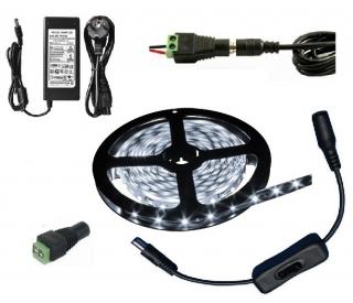 Light LED pásek 5050 60LED/m IP65 14.4W/m čistá bílá, 5 metrů, komplet vypínač 3A (LED pásek 5 metrů SMD 5050 72W komplet)