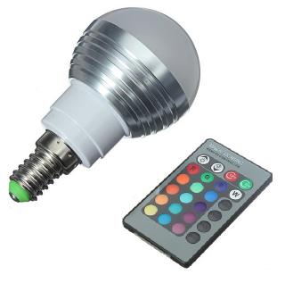 Multicolor LED Žárovka 3W kulatá E14 set 3 kusy (Barevná LED žárovka s dálkovým ovládáním)