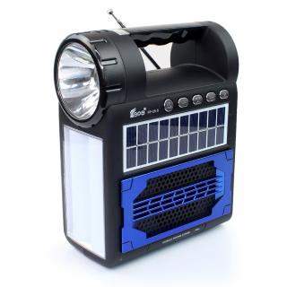 Multifunkční solární nabíječka, LED osvětlení, rádio, Bluetooth modrá (Multifunkční solární nabíječka )