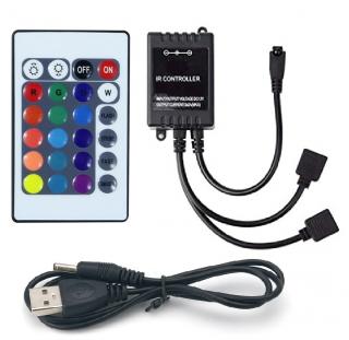 RGB kontroler 5-24V USB pro dva LED pásky (Dálkový ovladač a přijímač k 2 LED páskům USB)