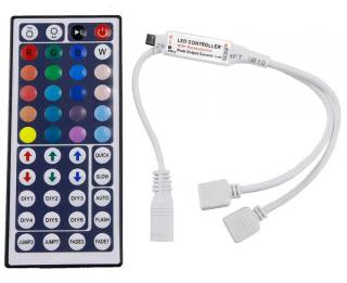 RGB kontroler pro 2 LED pásky 12V - 44 tlačítek mini (Dálkový IR ovladač a přijímač k multicolor LED pásku)