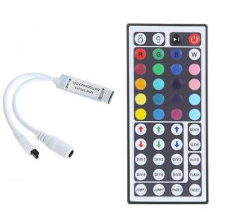 RGB kontroler pro LED pásky 12V - 44 tlačítek mini (Dálkový IR ovladač a přijímač k multicolor LED pásku)
