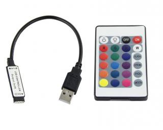 RGB kontroler pro LED pásky 5V USB 24 tlačítek (Dálkový ovladač a přijímač k multicolor LED pásku USB)