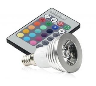 RGB LED E14 3W color + dálk.ovl. (LED žárovka multicolor s dálkovým ovládáním)