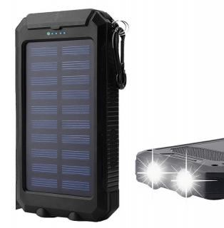 SolarPower N2-100 Solární nabíječka 10.000 mAh černá, 2x LED (Praktická solární nabíječka se svítilnou )