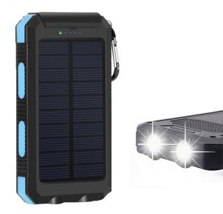 SolarPower N2-102 Solární nabíječka 10.000 mAh modrá, 2x LED (Praktická solární nabíječka se svítilnou )