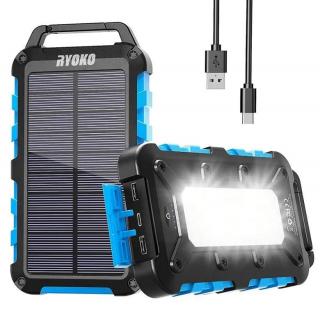 SolarPower N2-202 Solární nabíječka 20.000 mAh modrá, 10x LED (Praktická solární nabíječka se svítilnou )