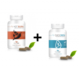 Healthy way Akční balíček  – HOT BURN, SPALOVAČ TUKŮ + Quick Dren, dvojbalení 2x60 tablet