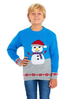 Dětský vánoční svetr Sněhulák modrý