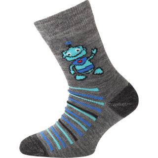 Dětské SLABÉ merino ponožky s potiskem - ŠEDÉ S (34-37)
