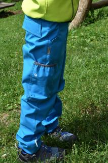 NEZATEPLENÉ softshellové kalhoty s kapsou - TYRKYSOVÉ 104+3cm