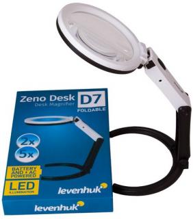 Levenhuk lupa Zeno Desk D7 (Zvětšení: 2x/5x. Průměr objektivu: 120/28 mm. LED svítilna. Sklopný design)