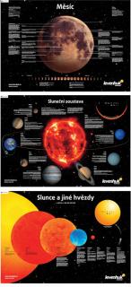 Sada plakátů Levenhuk s vesmírnou tématikou (Sada se skládá ze tří plakátů: Měsíc, Sluneční soustava, Slunce a jiné hvězdy.)
