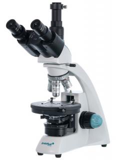 Trinokulární mikroskop Levenhuk 500T POL (Zvětšení: 40–1000x. Trinokulární hlava, achromatické objektivy, LED osvětlení s kolektorem, vestavěný polarizátor a analyzátor)
