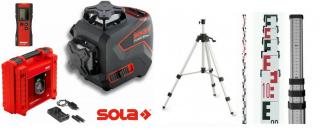 SOLA - Plano 3D green + přijímač + stativ s klikou + lať 2,5m