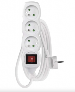 EMOS Prodlužovací kabel 1,5 m / 3 zásuvky / s vypínačem / bílý / PVC / 1 mm2