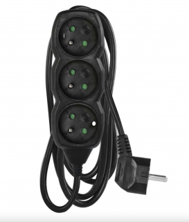 EMOS Prodlužovací kabel 1,5 m / 3 zásuvky / s vypínačem / černý / PVC / 1 mm2