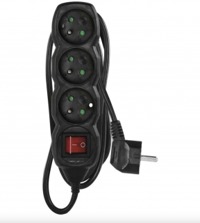 EMOS Prodlužovací kabel 2 m / 3 zásuvky / s vypínačem / černý / PVC / 1 mm2