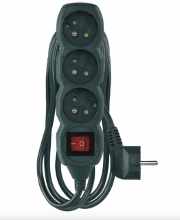 EMOS Prodlužovací kabel 2 m / 3 zásuvky / s vypínačem / zelený / 1 mm2