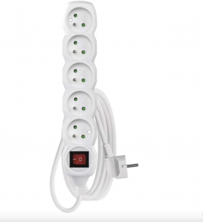 EMOS Prodlužovací kabel 2 m / 5 zásuvek / s vypínačem / bílý / PVC / 1 mm2