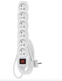 EMOS Prodlužovací kabel 2 m / 6 zásuvek / s vypínačem / bílý / PVC / 1 mm2