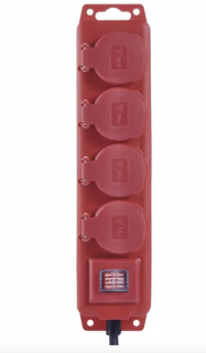 EMOS Prodlužovací kabel 5 m / 4 zásuvky / s vypínačem / černo-červený / guma-neopren / 1,5 mm2