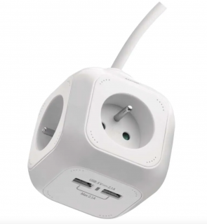 EMOS Prodlužovací kabel - kostka 1,9 m / 4 zásuvky / bílý / PVC / s USB / 1 mm2