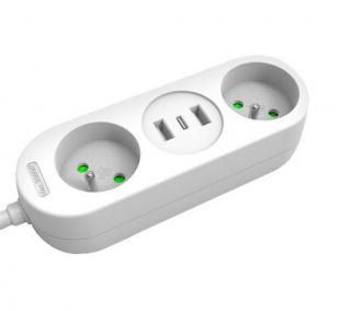 Solight 2z + USB A+C 17W, cestovní prodlužovací přívod 1.5m, bílý PP154C
