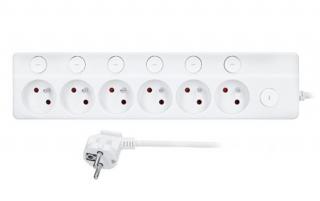 Solight 6z prodlužovací přívod, 2m, 3 x 1mm2, bílý, 6+1 vypínač PP160