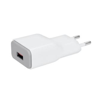 Solight DC51 USB nabíjecí adaptér, fast charge: 1x USB Qualcomm, 5V2A/9V1.5A/12V1A, AC 230V, bílošedý