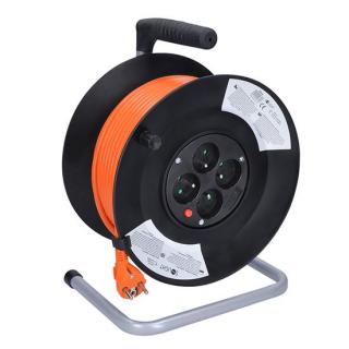 Solight PB04 prodlužovací přívod na bubnu, 4 zásuvky, 50m, oranžový kabel, 3x 1,5mm2