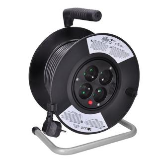 Solight prodlužovací přívod na bubnu, 4 zásuvky, 50m, černý kabel, 3x 1,5mm2