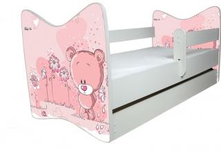 BabyBoo Dětská postýlka LUX Medvídek STYDLÍN růžový 140x70 cm + ŠUPLÍK rozměry: 140x70