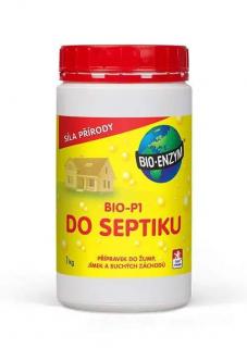 Aktivátor septiků BIO-P1 1000g (Biologický přípravek určený k likvidaci organických nečistot v septicích, žumpách, suchých záchodech. Obsahuje směs přírodních bakterií a enzymů, které rozkládají organické látky a omezují zápach.)